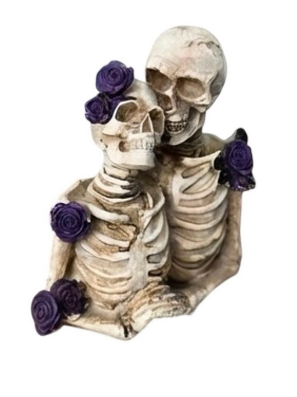 Gothic Skeleton Couple Purple Roses Dark Romance Halloween Figurine NEW